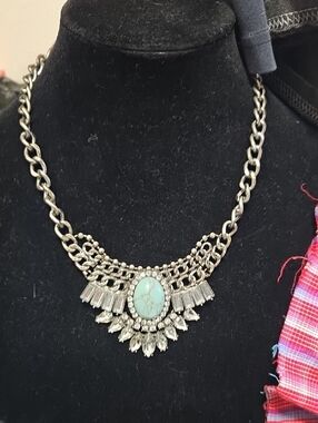 Silver Statement Necklace with Turquoise Stone